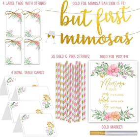 img 3 attached to 🍾 Mimosa Bar Sign: But First Mimosas - Gold Foil Poster, 4 Bottle Tags, 20 Striped Paper Straws, 4 Table Cards & Gold Marker – Complete Set for Bridal or Baby Shower, Brunch Decorations