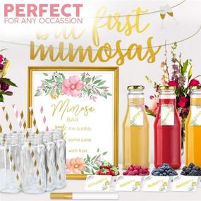 img 1 attached to 🍾 Mimosa Bar Sign: But First Mimosas - Gold Foil Poster, 4 Bottle Tags, 20 Striped Paper Straws, 4 Table Cards & Gold Marker – Complete Set for Bridal or Baby Shower, Brunch Decorations