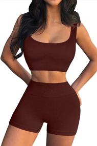 img 1 attached to 🔥 FAFOFA 2 Piece Seamless Ribbed Crop Tank High Waist Shorts Yoga Outfits: Empowering Women's Workout Sets