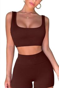 img 2 attached to 🔥 FAFOFA 2 Piece Seamless Ribbed Crop Tank High Waist Shorts Yoga Outfits: Empowering Women's Workout Sets