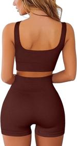 img 3 attached to 🔥 FAFOFA 2 Piece Seamless Ribbed Crop Tank High Waist Shorts Yoga Outfits: Empowering Women's Workout Sets