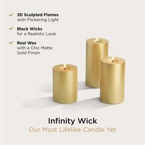 img 1 attached to 3 Pack of Gold Flameless Pillar Candles - 3 Inch Diameter, Flickering 3D Flame with Wick, Battery Operated, Real Wax, Remote Control & Timer Included