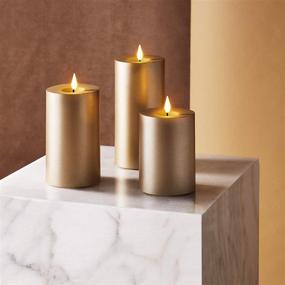 img 4 attached to 3 Pack of Gold Flameless Pillar Candles - 3 Inch Diameter, Flickering 3D Flame with Wick, Battery Operated, Real Wax, Remote Control & Timer Included