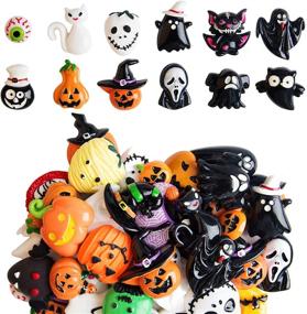 img 4 attached to 🎃 Kalolary 50PCS Craft Resin Ornaments - Halloween Assorted Flatback Embellishment Wizard, Pumpkin, Ghost, Spider, Skull & Castle Resin Charms for DIY Phone Case Crafting