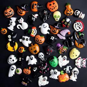 img 3 attached to 🎃 Kalolary 50PCS Craft Resin Ornaments - Halloween Assorted Flatback Embellishment Wizard, Pumpkin, Ghost, Spider, Skull & Castle Resin Charms for DIY Phone Case Crafting