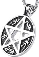 stainless steel pendant necklace with supernatural devils 🔮 trap symbol and sigil - pentagram anti possession by hzman logo