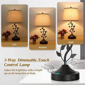 img 3 attached to 2-Pack Touch Table Lamps: Dimmable, 3-Way, USB Charging Ports, Bedside Nightstand, Retro Vine Design, Bulbs Included