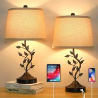 2-pack touch table lamps: dimmable, 3-way, usb charging ports, bedside nightstand, retro vine design, bulbs included логотип