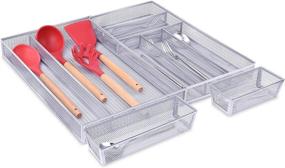 img 3 attached to 🗄️ Optimized Expandable Kitchen Drawer Organizer with 7+2 Compartments - Mesh Flatware Cutlery Trays for Storage of Silverware, Utensils, and More with Anti-slip Mats