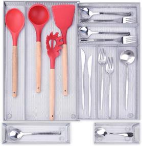 img 4 attached to 🗄️ Optimized Expandable Kitchen Drawer Organizer with 7+2 Compartments - Mesh Flatware Cutlery Trays for Storage of Silverware, Utensils, and More with Anti-slip Mats