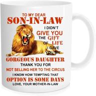 🎁 dophome mug - christmas presents mugs for dear son-in-law, lion mother-in-law to my dear son-in-law mug, coffee cup for son-in-law from mother-in-law, 11 oz novelty mug logo