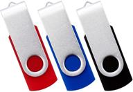 tosplus 3pack 16gb usb 2.0 flash drives - reliable memory sticks for quick data transfer (black/blue/red) logo