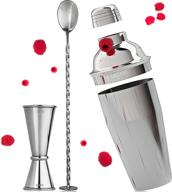 🍸 mixologist world cocktail shaker bartender set - premium 3-piece stainless steel bar tools kit with built-in strainer, mixing spoon, and jigger - 24 oz capacity - includes recipe booklet logo