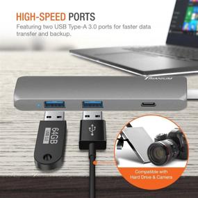 img 3 attached to Aluminum USB C Hub Adapter by Trianium - Multi Port Charger Dock with HDMI, USB C, and 2 USB-A 3.0 Ports [Supports Pass-Through Charging] - Ideal for MacBook Pro, Chromebook, Phones, Hard Flash Drives, and more USB C Laptops