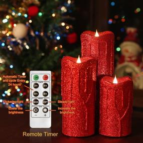 img 1 attached to 3D Flameless Pillar Candles with Remote - Set of 3 LED Candles - 🕯️ Battery Included - Ideal for Christmas Decoration and Gifts - 5, 7, 9 Inch (Red)