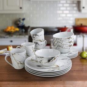 img 3 attached to 🍽️ Marble Dinnerware Service - 16 Piece Set by Hoomeet