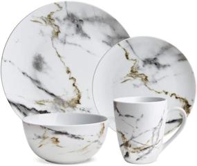 img 4 attached to 🍽️ Marble Dinnerware Service - 16 Piece Set by Hoomeet