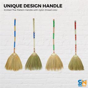 img 1 attached to 🧹 SN SKENNOVA Asian Broom for Cleaning Floor - Handheld Household Broom for Outdoor and Indoor: House Broom - Hardwood Sweeper with Enhanced Brush Power and Efficient Circle Cleaning (Thai Pattern 2, Blue 2)