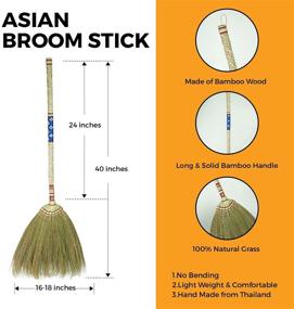 img 3 attached to 🧹 SN SKENNOVA Asian Broom for Cleaning Floor - Handheld Household Broom for Outdoor and Indoor: House Broom - Hardwood Sweeper with Enhanced Brush Power and Efficient Circle Cleaning (Thai Pattern 2, Blue 2)