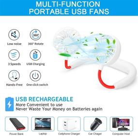 img 3 attached to Hands-Free Neck Portable Fan: USB Rechargeable, 360° Rotation for Travel, Sports, Office - 3 Speeds, Headphone Design - Wearable Neckband Cooler (White)