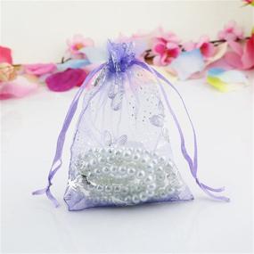 img 1 attached to 🎁 100pcs Organza Wedding Party Gift Bags: Elegant Butterfly Drawstring Pouches for Jewelry, Christmas Party Favors (3"x4", Purple)