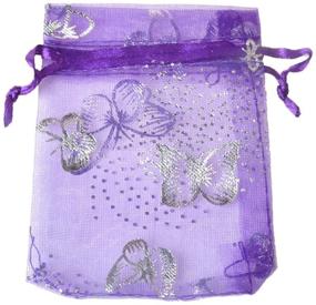 img 4 attached to 🎁 100pcs Organza Wedding Party Gift Bags: Elegant Butterfly Drawstring Pouches for Jewelry, Christmas Party Favors (3"x4", Purple)