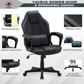 img 3 attached to Yaksha Gaming Chair - Ergonomic Gamer Chair with Massage Lumbar Pillow and Adjustable Height for Teens and Adults in Black