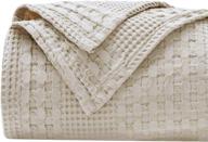 🛋️ phf king size waffle weave blanket - 100% cotton luxury decorative blanket for all seasons - soft, breathable, skin-friendly - perfect textured layer for couch, bed, sofa - 108"x90" - light khaki/linen logo