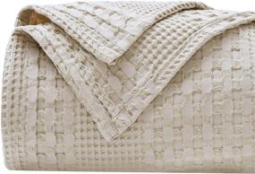 img 4 attached to 🛋️ PHF King Size Waffle Weave Blanket - 100% Cotton Luxury Decorative Blanket for All Seasons - Soft, Breathable, Skin-Friendly - Perfect Textured Layer for Couch, Bed, Sofa - 108"x90" - Light Khaki/Linen