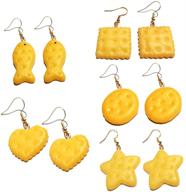 🐠 set of 5 funny fish biscuit shaped dangle earrings - creative fashion jewelry gifts for women and girls logo