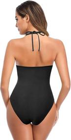 img 3 attached to SHEKINI Tie Knot Halter Cutout One Piece Swimsuit for Women - Bathing Suit