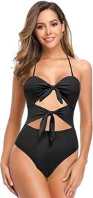 img 2 attached to SHEKINI Tie Knot Halter Cutout One Piece Swimsuit for Women - Bathing Suit