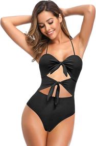 img 1 attached to SHEKINI Tie Knot Halter Cutout One Piece Swimsuit for Women - Bathing Suit