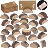 🎉 pack of 30 rustic wooden wedding place card holders with 32 kraft tented cards - half-round table numbers stand and memo holder for photos, notes, wedding escort cards logo