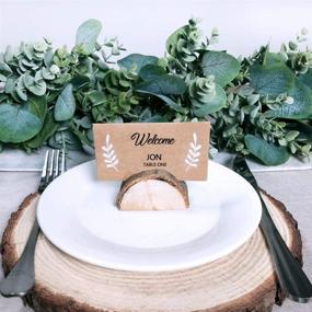 img 1 attached to 🎉 Pack of 30 Rustic Wooden Wedding Place Card Holders with 32 Kraft Tented Cards - Half-Round Table Numbers Stand and Memo Holder for Photos, Notes, Wedding Escort Cards