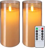 🕯️ enhance ambiance with 5plots 3” x 6” gold flickering flameless candles: unbreakable glass battery operated plexiglass led pillar radiance candles with remote control and timer логотип