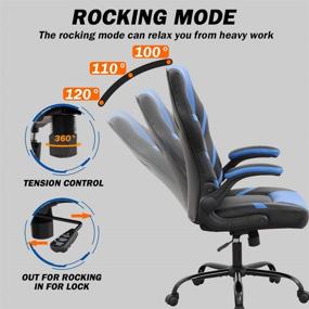 img 3 attached to 🎮 Blue Adjustable PC Gaming Chair with Lumbar Support, Swivel Desk Chair for Home Office - Ergonomic PU Leather E-Sport Racing Chair with Flip-up Arms for Men