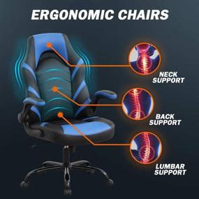 img 2 attached to 🎮 Blue Adjustable PC Gaming Chair with Lumbar Support, Swivel Desk Chair for Home Office - Ergonomic PU Leather E-Sport Racing Chair with Flip-up Arms for Men