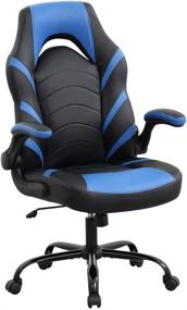 img 4 attached to 🎮 Blue Adjustable PC Gaming Chair with Lumbar Support, Swivel Desk Chair for Home Office - Ergonomic PU Leather E-Sport Racing Chair with Flip-up Arms for Men