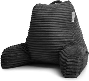 img 3 attached to 📚 Темно-серый плюшевая полосатая подушка для чтения для детей и подростков, средняя подушка с подлокотниками и поддержкой спины - подушка для отдыха в кровати из измельченной пенополиуретановой памяти