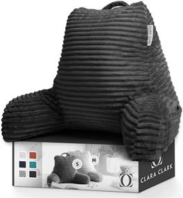 img 4 attached to 📚 Dark Gray Cut Plush Striped Reading Pillow for Kids & Teens, Medium Back Pillow with Arms and Back Support - Shredded Memory Foam Bed Rest Pillow