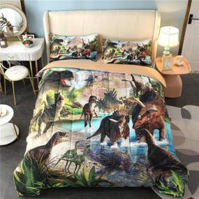 img 4 attached to 🦖 YOMIMAX Cute Dinosaur Print Full/Queen Comforter Set - Soft, Warm & Fade Resistant Microfiber Fabric - Breathable Dinosaur Print - 3PCS