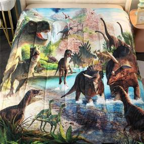 img 3 attached to 🦖 YOMIMAX Cute Dinosaur Print Full/Queen Comforter Set - Soft, Warm & Fade Resistant Microfiber Fabric - Breathable Dinosaur Print - 3PCS