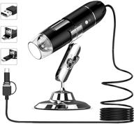 🔍 usb digital microscope 50x to 1600x with 8 led magnification, camera for mac windows 7/8/10 android linux, handheld usb phone microscope – includes otg adapter and metal stand logo