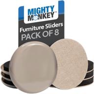 🪑 mighty monkey furniture sliders, 8 pack, moving kit for carpet and hard floors, chair leg floor protectors, felt coaster pads, easy sofa & couch mover, heavy furniture gliders logo