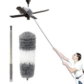 img 4 attached to 🧹 Extendable Microfiber Duster with Stainless Steel Extension Pole, Protective Cap, Detachable & Washable, Bendable | Ideal for Ceiling Fans, Lamps, Chandeliers, Blinds, Walls, Cobwebs, Cars