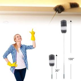 img 2 attached to 🧹 Extendable Microfiber Duster with Stainless Steel Extension Pole, Protective Cap, Detachable & Washable, Bendable | Ideal for Ceiling Fans, Lamps, Chandeliers, Blinds, Walls, Cobwebs, Cars