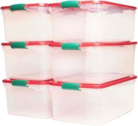 img 1 attached to 🎄 Maximize Space with HOMZ 64 Quart Latching Bin Holiday Storage Container - Clear/Red/Green, 16.25" x 7" x 6.25