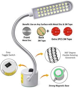 img 3 attached to EVISWIY Sewing Machine Light - Bright LED Sewing Lighting (30 LEDs) for Workbench Lathe Drill Press - Flexible Gooseneck Arm Work Lamp with Magnetic Base - Includes 2 Pcs Mounting Discs + 2 Pcs 3M Sticker