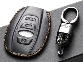 img 1 attached to 🔑 Protective Leather Keyless Remote Cover for Subaru Forester, Impreza, and More (Black)